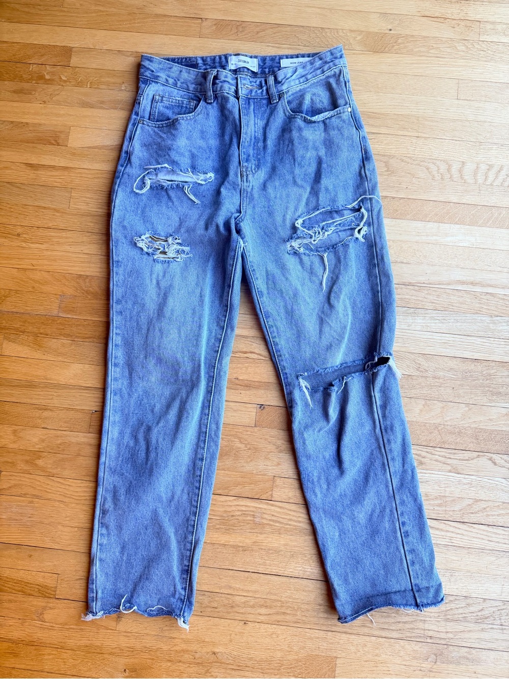 Cotton On Mom Jeans sz 6 Light Blue Distressed High Rise 100% Cotton Grunge 90’s